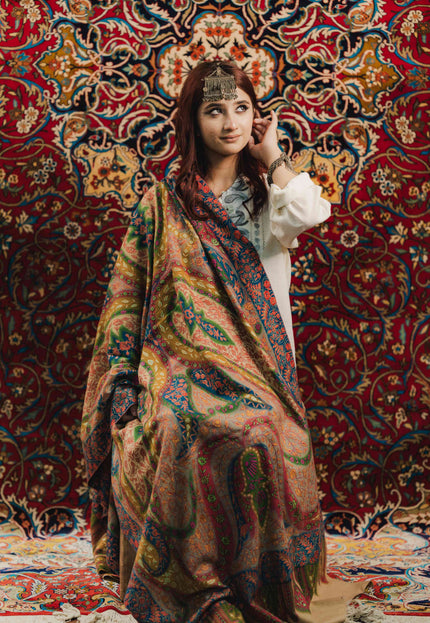 Kashmiri Kalamkari Sozni Shawl - Multi Colour | Handmade - Kashmir Jama