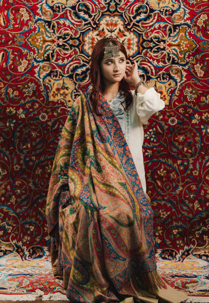 Kashmiri Kalamkari Sozni Shawl - Multi Colour | Handmade - Kashmir Jama