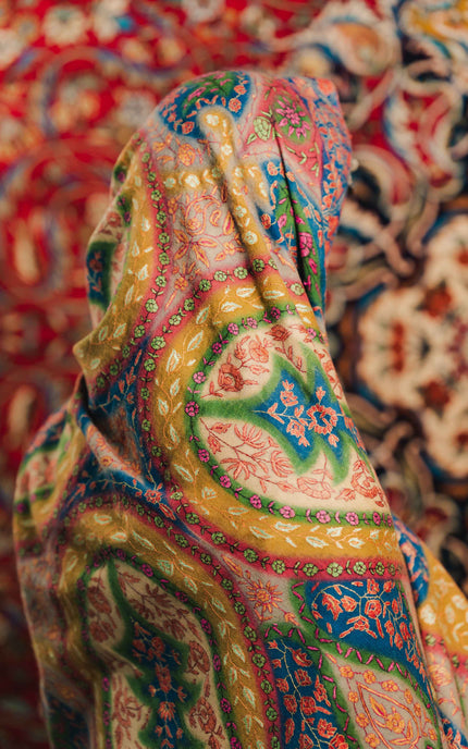 Kashmiri Kalamkari Sozni Shawl - Multi Colour | Handmade - Kashmir Jama