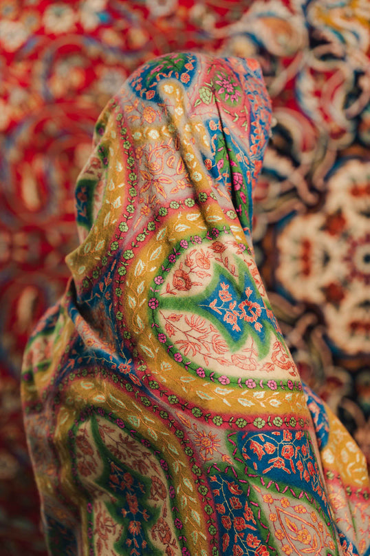 Kashmiri Kalamkari Sozni Shawl - Multi Colour | Handmade - Kashmir Jama