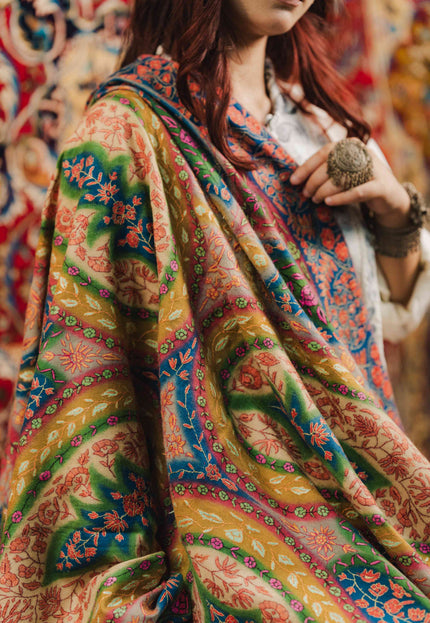 Kashmiri Kalamkari Sozni Shawl - Multi Colour | Handmade - Kashmir Jama