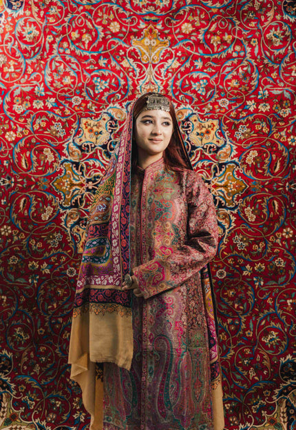 Kashmiri Kalamkari Sozni Shawl - Almond Multi Colour | Handmade - Kashmir Jama