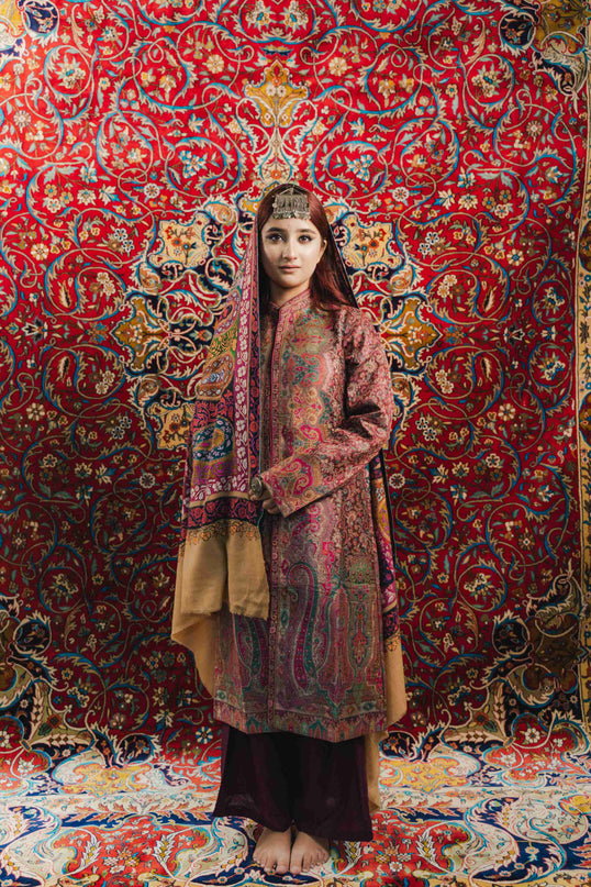 Kashmiri Kalamkari Sozni Shawl - Almond Multi Colour | Handmade - Kashmir Jama