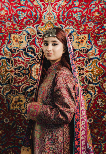 Kashmiri Kalamkari Sozni Shawl - Almond Multi Colour | Handmade - Kashmir Jama