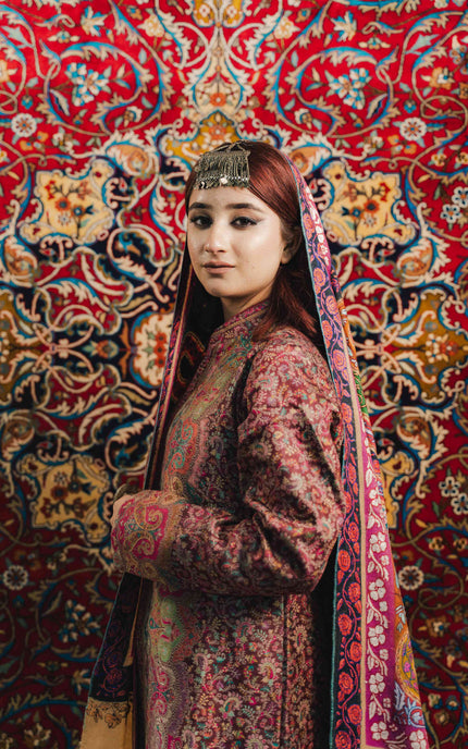 Kashmiri Kalamkari Sozni Shawl - Almond Multi Colour | Handmade - Kashmir Jama