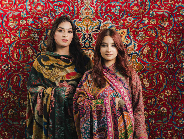 Kashmiri Kalamkari Sozni Work Shawl - Black Heritage | Handmade - Kashmir Jama