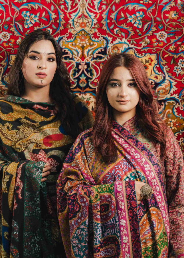 Kashmiri Kalamkari Sozni Work Shawl - Black Heritage | Handmade - Kashmir Jama