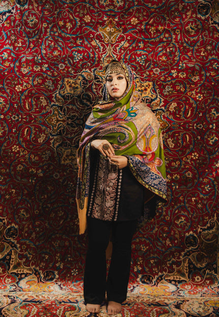 Kashmiri Kalamkari Sozni Shawl - Multi Colour | Handmade - Kashmir Jama