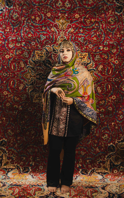 Kashmiri Kalamkari Sozni Shawl - Multi Colour | Handmade - Kashmir Jama