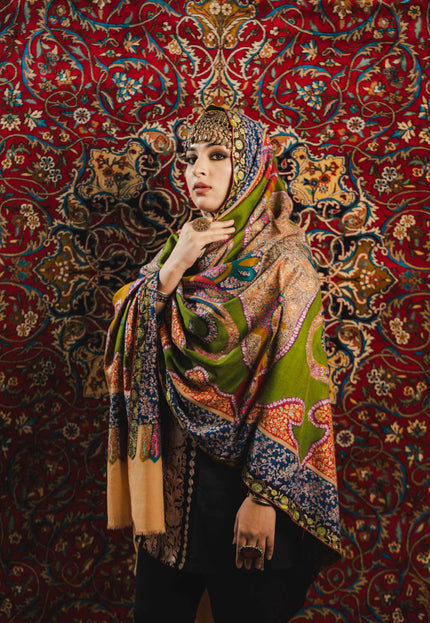 Kashmiri Kalamkari Sozni Shawl - Multi Colour | Handmade - Kashmir Jama