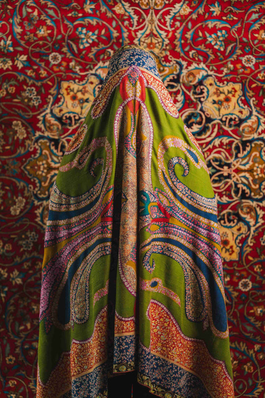 Kashmiri Kalamkari Sozni Shawl - Multi Colour | Handmade - Kashmir Jama