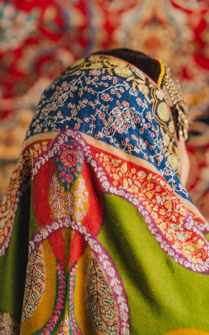 Kashmiri Kalamkari Sozni Shawl - Multi Colour | Handmade - Kashmir Jama