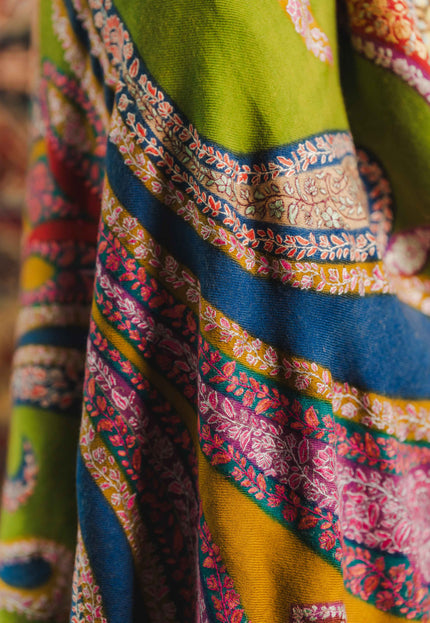 Kashmiri Kalamkari Sozni Shawl - Multi Colour | Handmade - Kashmir Jama