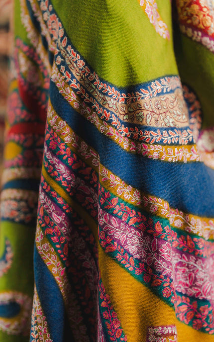 Kashmiri Kalamkari Sozni Shawl - Multi Colour | Handmade - Kashmir Jama