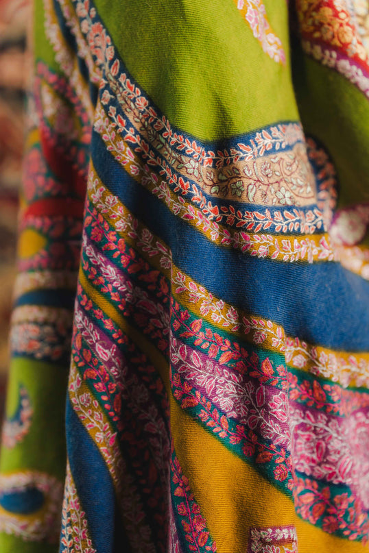 Kashmiri Kalamkari Sozni Shawl - Multi Colour | Handmade - Kashmir Jama