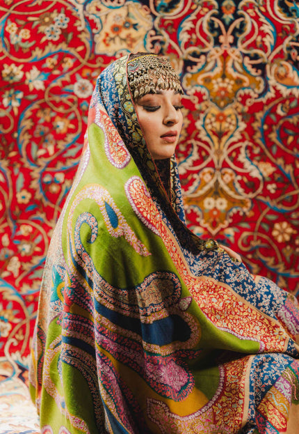 Kashmiri Kalamkari Sozni Shawl - Multi Colour | Handmade - Kashmir Jama