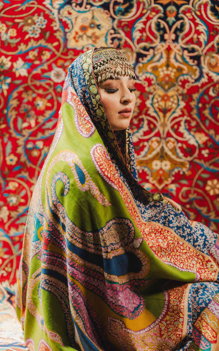 Kashmiri Kalamkari Sozni Shawl - Multi Colour | Handmade - Kashmir Jama