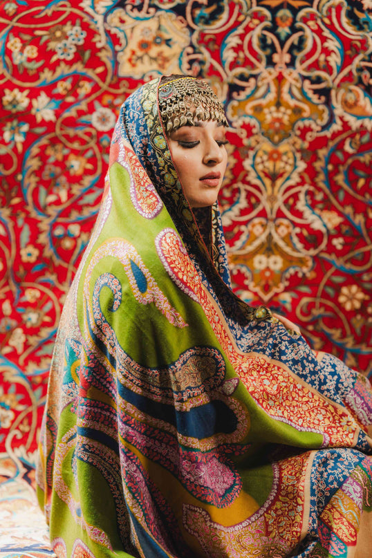 Kashmiri Kalamkari Sozni Shawl - Multi Colour | Handmade - Kashmir Jama