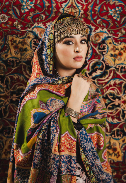 Kashmiri Kalamkari Sozni Shawl - Multi Colour | Handmade - Kashmir Jama