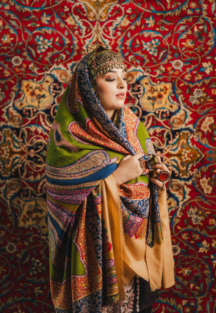 Kashmiri Kalamkari Sozni Shawl - Multi Colour | Handmade - Kashmir Jama