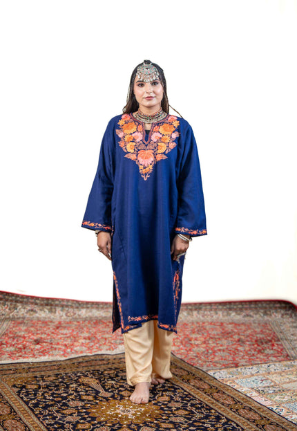 Kashmiri Aari Work Phiran - Royal Blue - Kashmir Jama