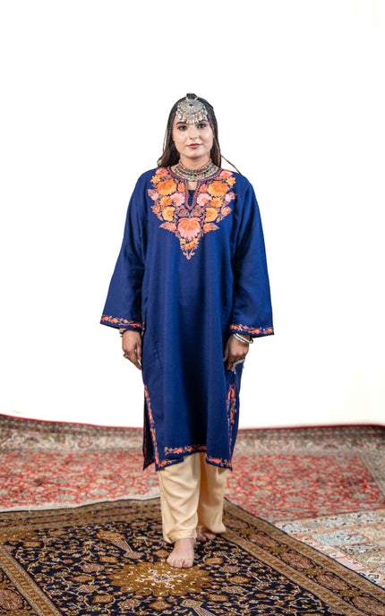 Kashmiri Aari Work Phiran - Royal Blue - Kashmir Jama