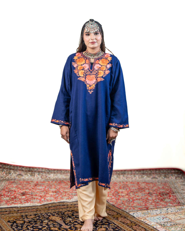 Kashmiri Aari Work Phiran - Royal Blue - Kashmir Jama