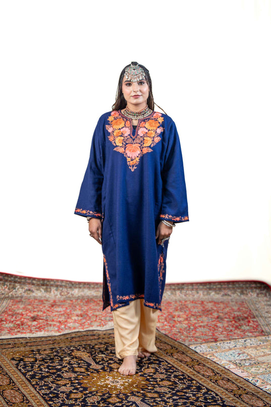 Kashmiri Aari Work Phiran - Royal Blue - Kashmir Jama