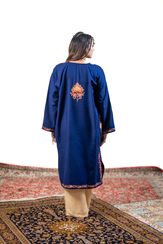 Kashmiri Aari Work Phiran - Royal Blue - Kashmir Jama