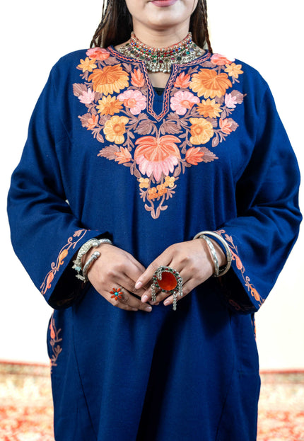 Kashmiri Aari Work Phiran - Royal Blue - Kashmir Jama