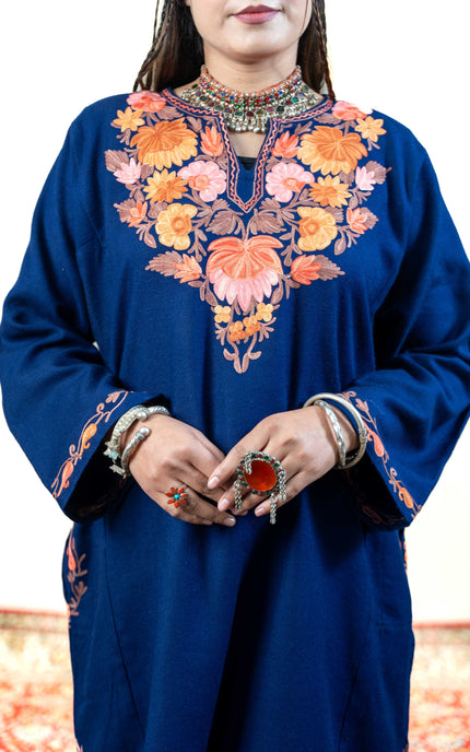Kashmiri Aari Work Phiran - Royal Blue - Kashmir Jama