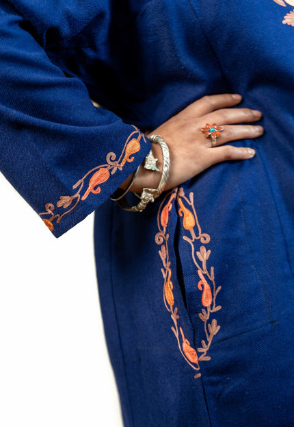 Kashmiri Aari Work Phiran - Royal Blue - Kashmir Jama
