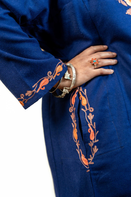 Kashmiri Aari Work Phiran - Royal Blue - Kashmir Jama
