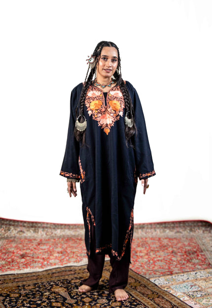 Kashmiri Aari Work Phiran - Black - Kashmir Jama