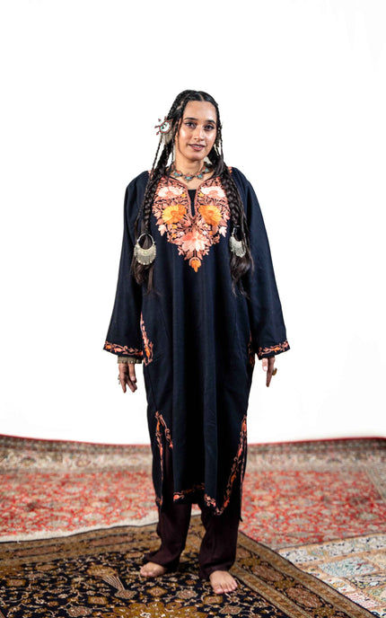 Kashmiri Aari Work Phiran - Black - Kashmir Jama