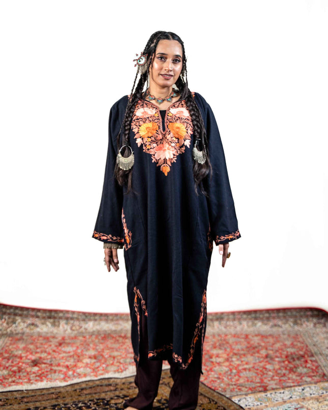 Kashmiri Aari Work Phiran - Black - Kashmir Jama