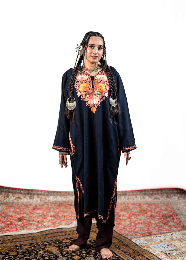 Kashmiri Aari Work Phiran - Black - Kashmir Jama