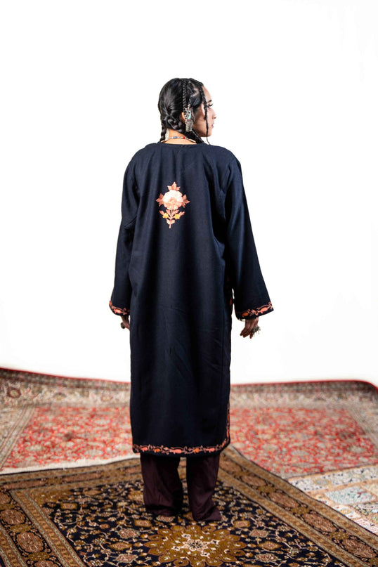 Kashmiri Aari Work Phiran - Black - Kashmir Jama