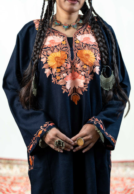 Kashmiri Aari Work Phiran - Black - Kashmir Jama