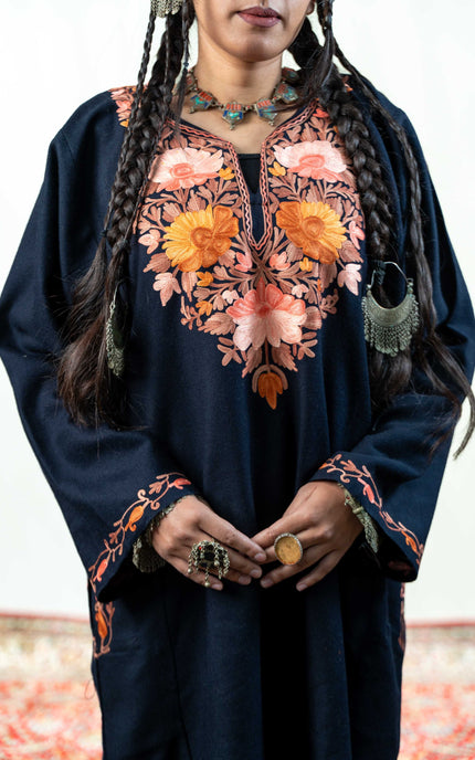 Kashmiri Aari Work Phiran - Black - Kashmir Jama