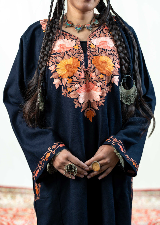 Kashmiri Aari Work Phiran - Black - Kashmir Jama