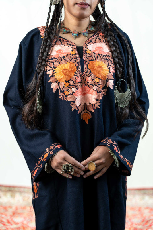 Kashmiri Aari Work Phiran - Black - Kashmir Jama