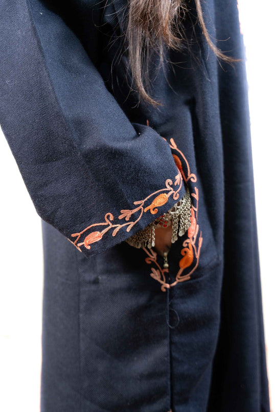 Kashmiri Aari Work Phiran - Black - Kashmir Jama