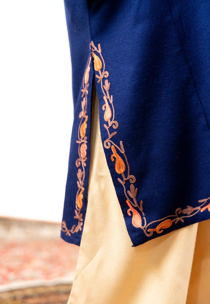 Kashmiri Aari Work Phiran - Royal Blue - Kashmir Jama
