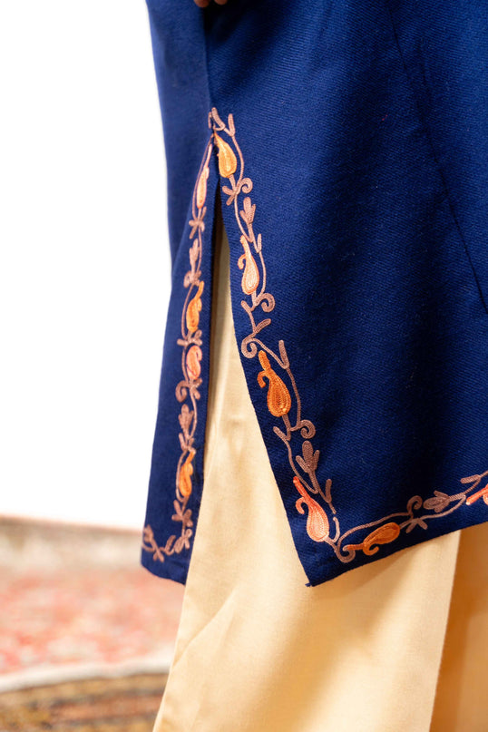 Kashmiri Aari Work Phiran - Royal Blue - Kashmir Jama