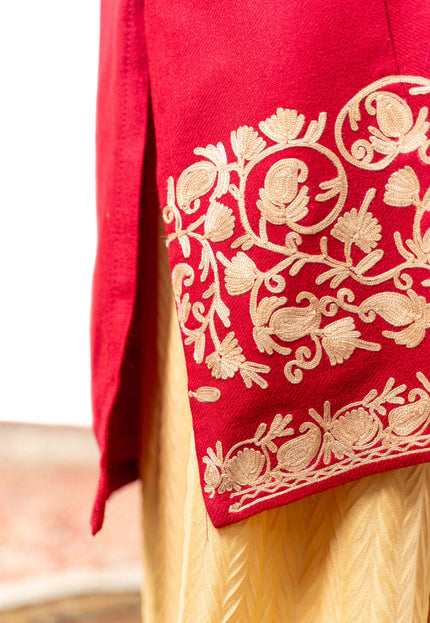 Kashmiri Aari Work Phiran - Brilliant Red - Kashmir Jama