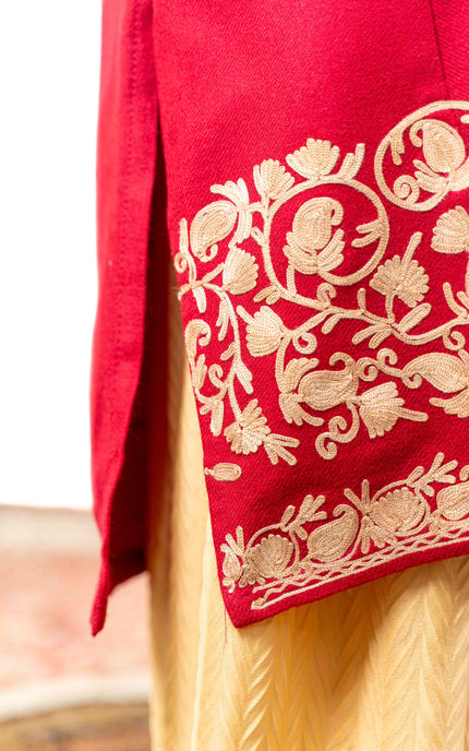 Kashmiri Aari Work Phiran - Brilliant Red - Kashmir Jama