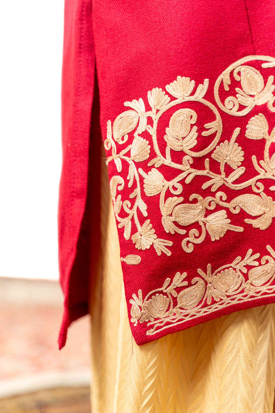 Kashmiri Aari Work Phiran - Brilliant Red - Kashmir Jama