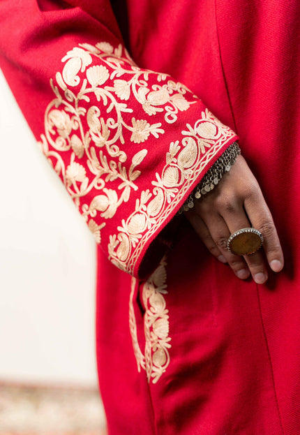 Kashmiri Aari Work Phiran - Brilliant Red - Kashmir Jama