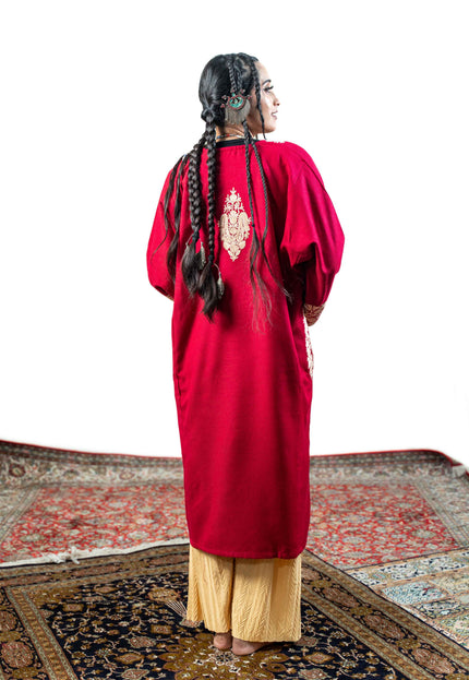 Kashmiri Aari Work Phiran - Brilliant Red - Kashmir Jama
